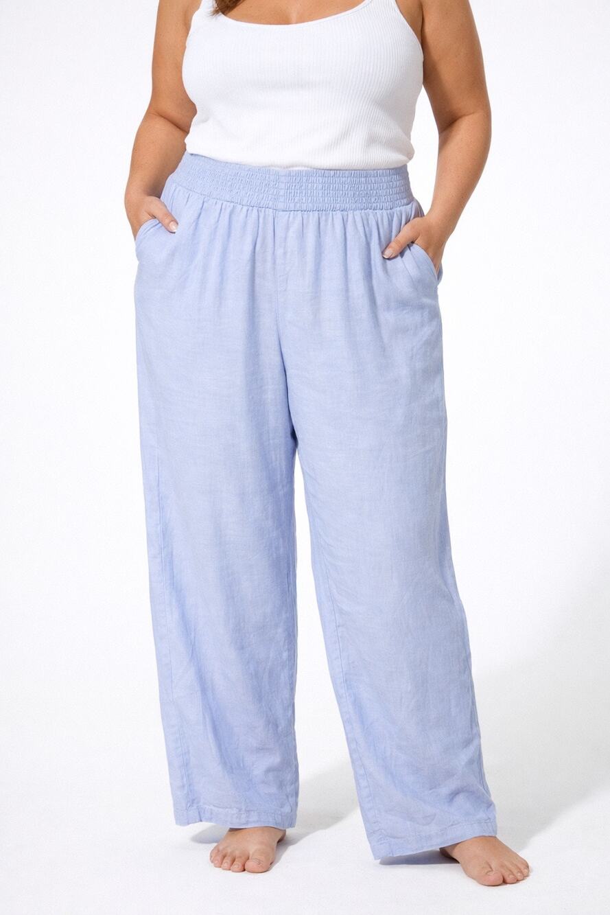 Aerie 2020s Blue Linen Blend Wide Leg Pants XL Elastic Waist Pockets NWT